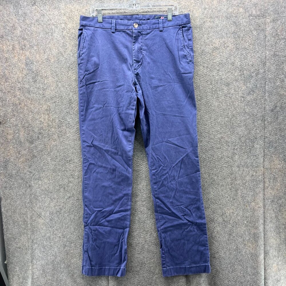 Vineyard Vines Pants Men 34x34 Adult Blue Navy Chino Flat Front Polyester Casual